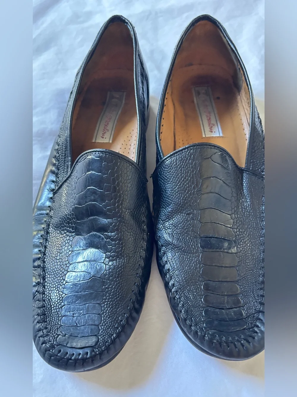 Tucker Moreschi La Paz Men’s Black Embossed Leather Loafers Size 12 D